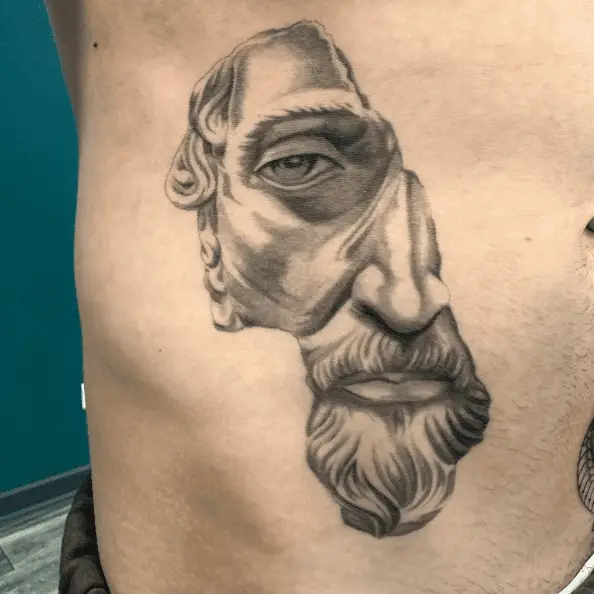 Greyscale Marcus Aurelius Face Tattoo