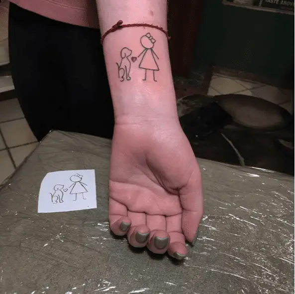 Simple Dog and Girl Relationship Wrist Tattoo