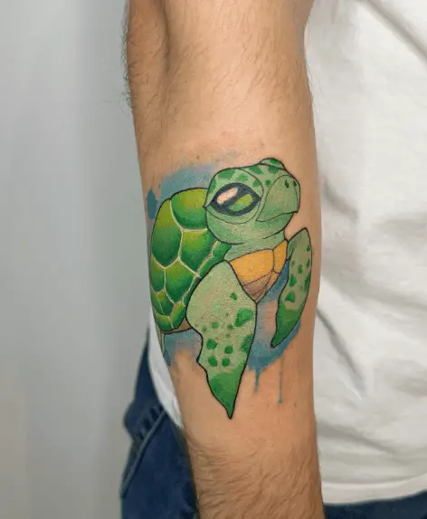 Green Ink Baby Sea Turtle Tattoo