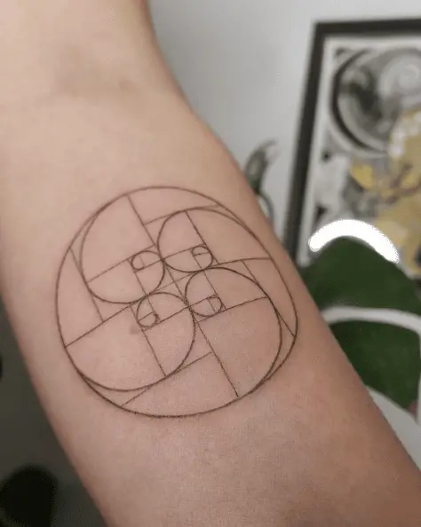 Straight and Curvy Lines Geometric Circle Tattoo