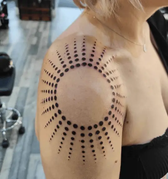 Sun Shaped Dotted Circle Arm Tattoo