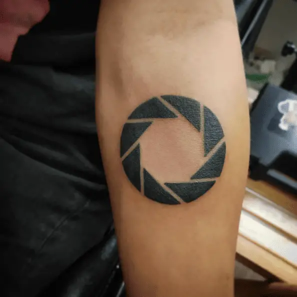 Black Ink Triangle Combined Circle Tattoo