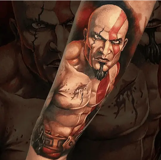 Graphic God of War Arm Tattoo