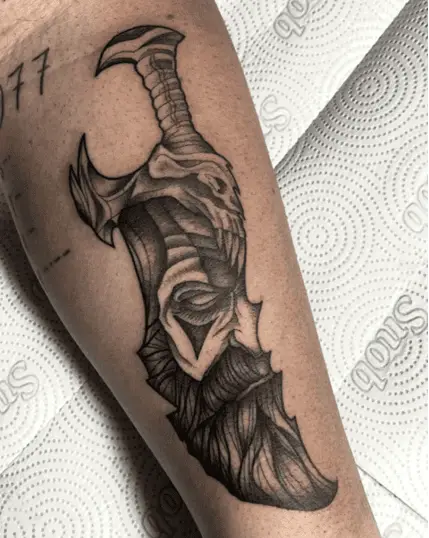 Blades of Chaos Kratos Head Arm Tattoo