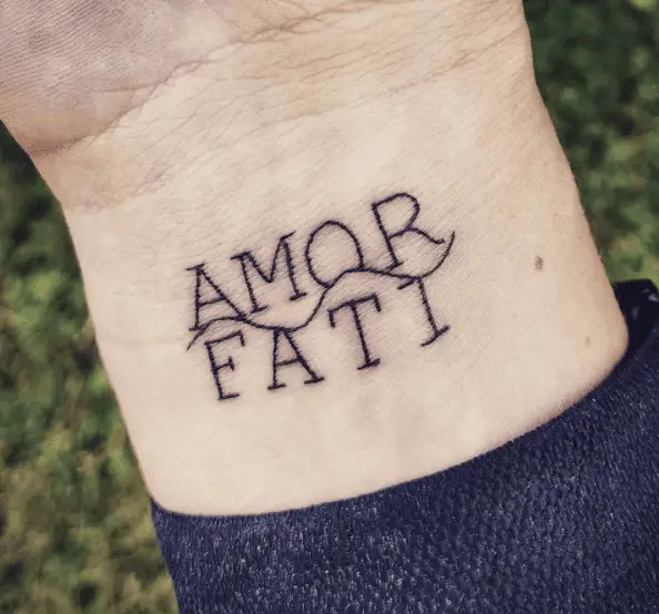 Amore Fati Lettering Wrist Tattoo