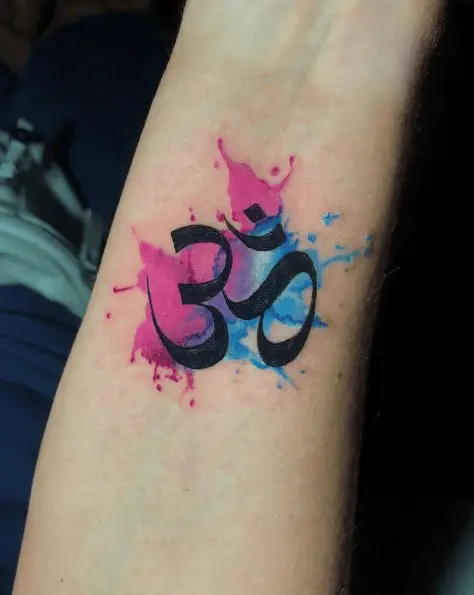 Om Symbol with Color Splash Tattoo