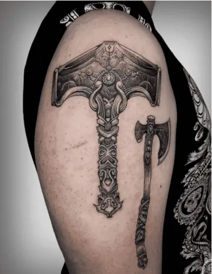 Weapons in Norse Mythology Upper Arm Tattoo