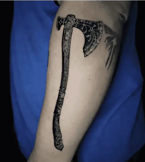 One-Handed Frost Axe Arm Tattoo