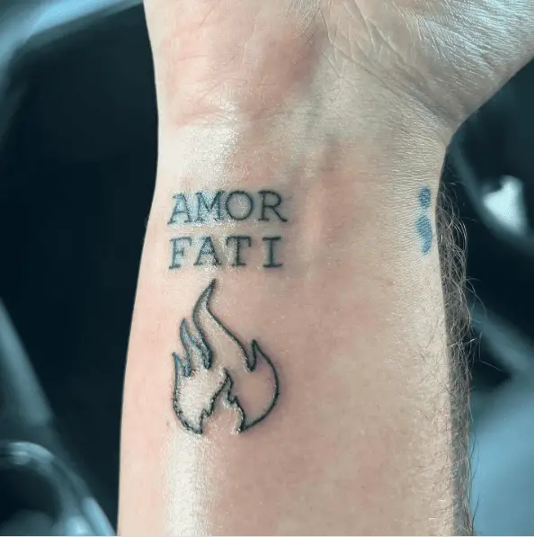 Amor Fati with Flames Tattoo
