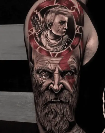 Realism Atreus and Kratos Full Sleeve Arm Tattoo