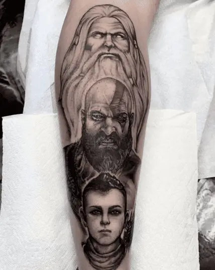 Zeus, Kratos, and Arteus Arm Tattoo