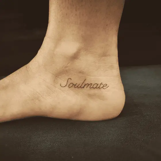 Small Soulmate Lettering Foot Tattoo