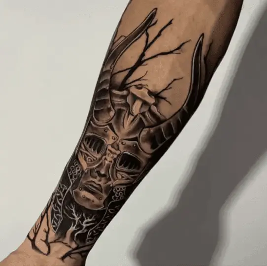 Black Work Valkyrie Arm Tattoo