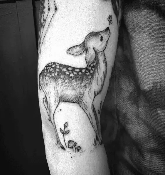 Fawn And Butterfly Arm Tattoo