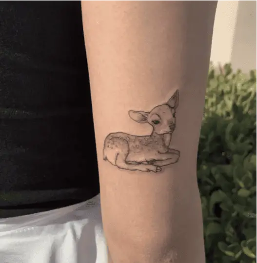 Resting Baby Deer Arm Tattoo