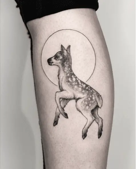 Small Deer Grazing Leg Tattoo