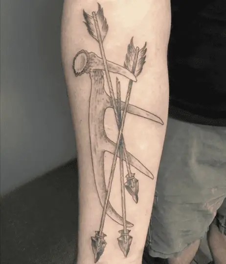 Arrows and Deer Antlers Arm Tattoo