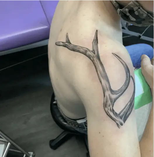 Realistic Deer Antler Shoulder Tattoo
