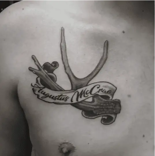 Deer Antler with Banner Name Chest Tattoo