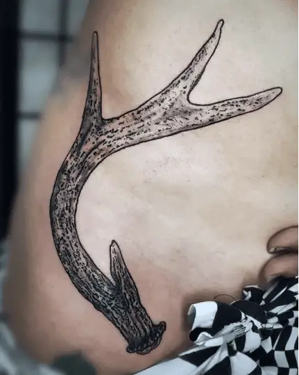 Detailed Deer Antler Hip Tattoo