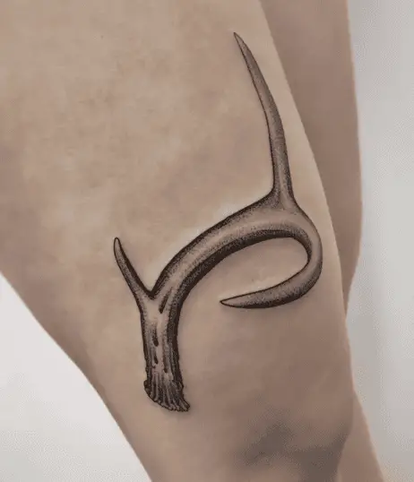 Sharp Single Deer Antlers Thigh Tattoo