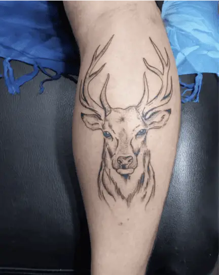 Blue Eyes Deer Leg Tattoo