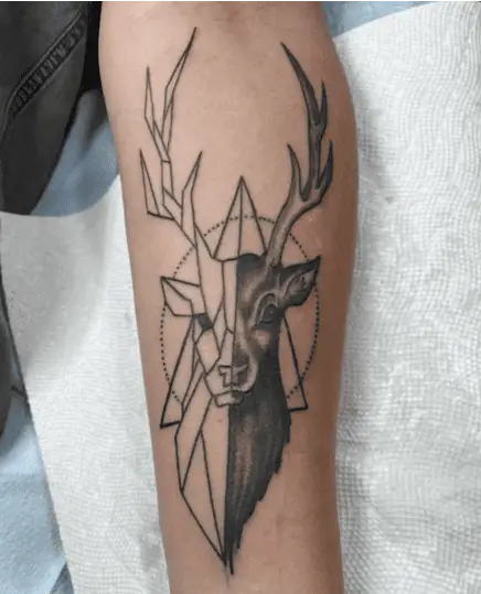 Half Geometric Deer Arm Tattoo