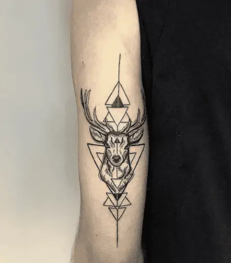 Deer Head with Triangle Shapes Arm Arm Tattoo
