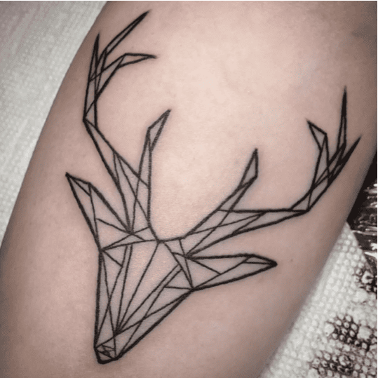 Geometric Line Deer Head Leg Tattoo