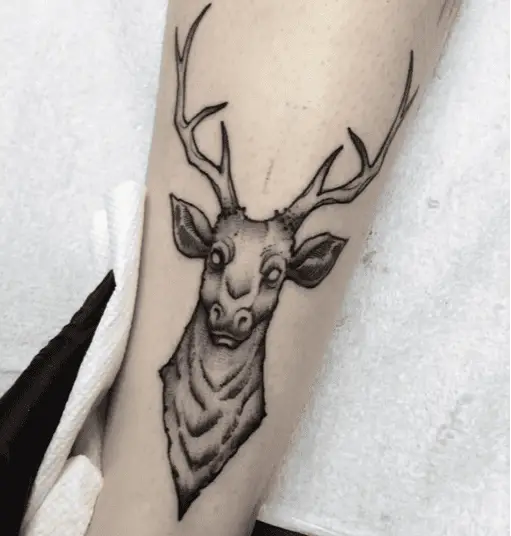 White Eyes Deer Leg Tattoo