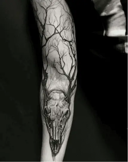 Grim Deer Skull Arm Tattoo