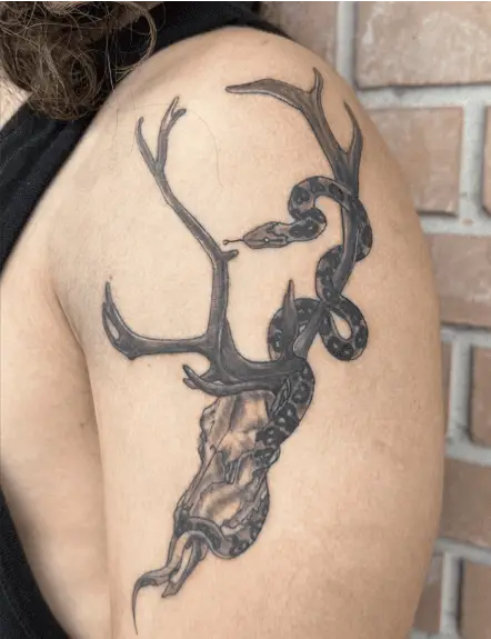 Deer Skull With Snake Arm Tattoo