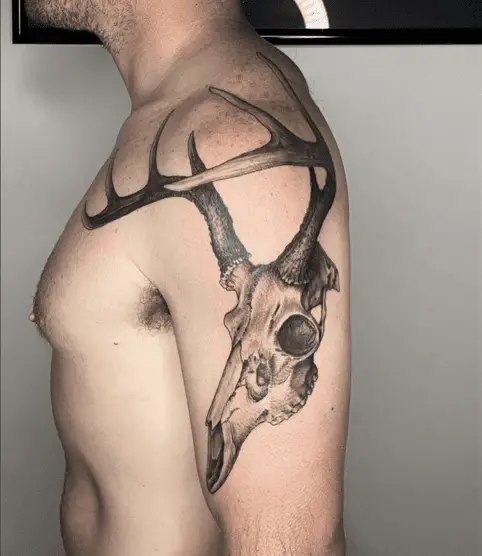 Deer Skull Structure Upper Arm Tattoo