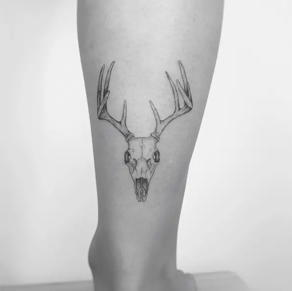 Small Deer Skull Leg Tattoo