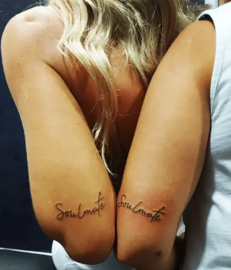 Soulmate Lettering Arm Tattoo for Couple