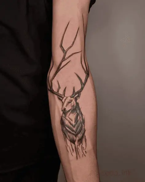 Standing Deer with Long Antlers Arm Tattoo