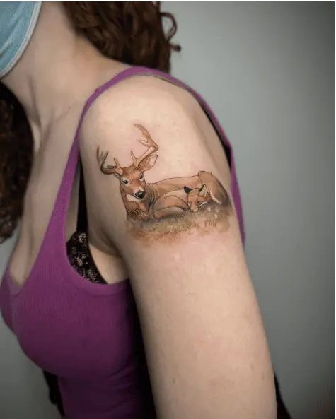 Colored Deer and a Fox Arm Tattoo