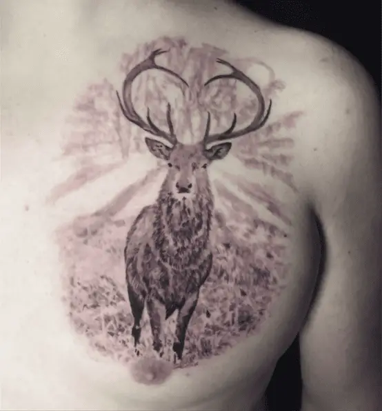 Deer Standing in the Field Chest Tattoo