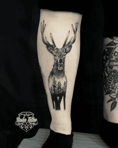 Backdrop Mountain Deer Leg Tattoo
