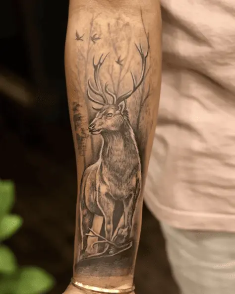 Deer in Forest Land Arm Tattoo