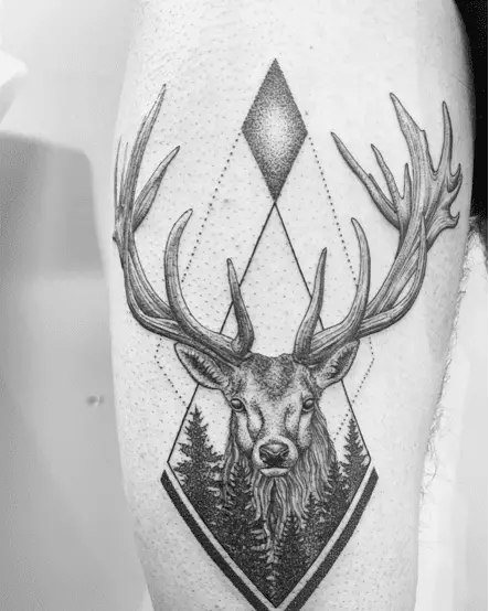 Abstract Forest Deer Leg Tattoo
