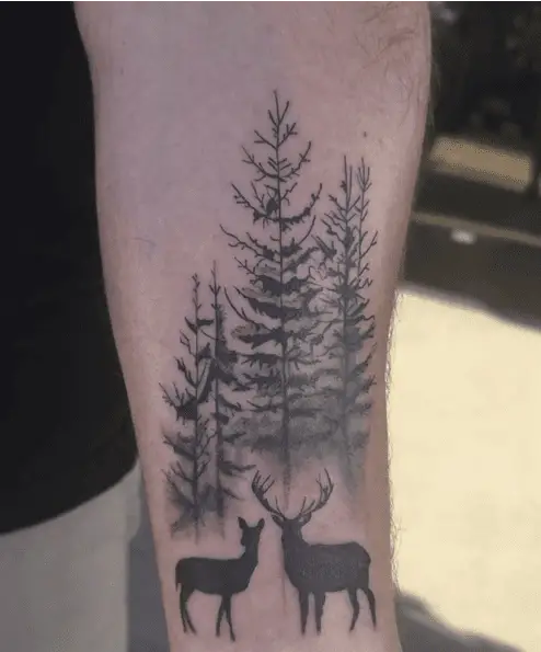 Noble Male and Female Deer at the Forest Arm Tattoo