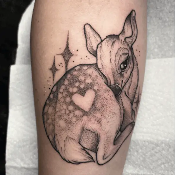 Fawn with Heart Shape and Sparkles Arm Tattoo