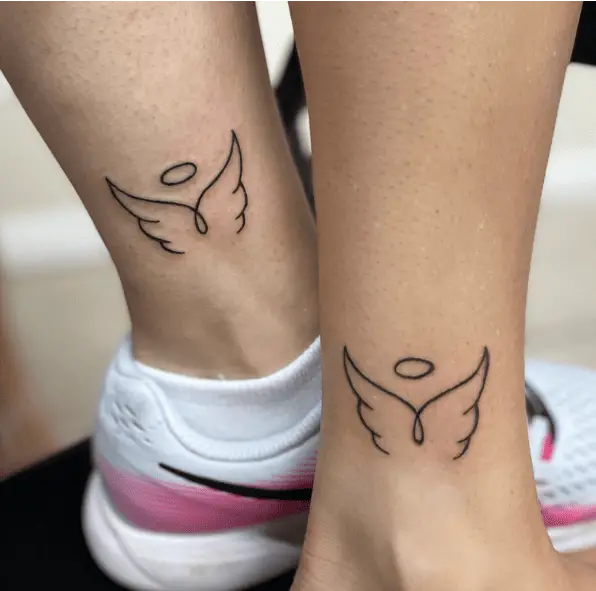 Line Work Angel Wing Ankle Tattoo