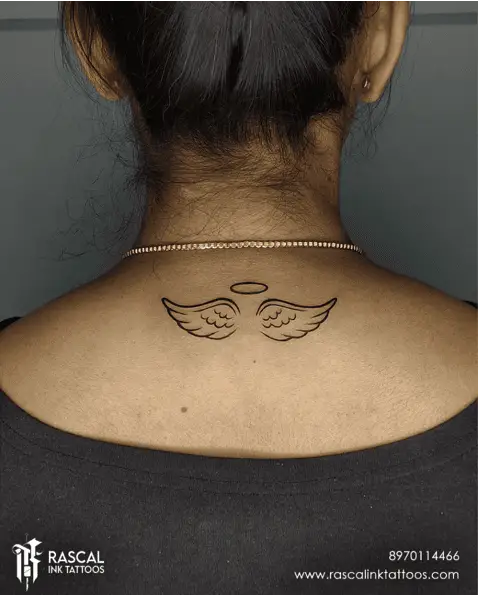 Simple Angel Wings Outline Back Tattoo