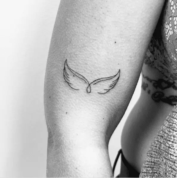 Fine Line Angel Wings Arm Tattoo