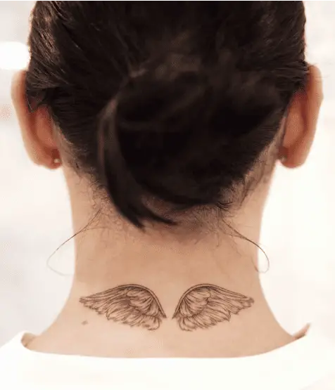 Detailed Angel Wing Back Neck Tattoo