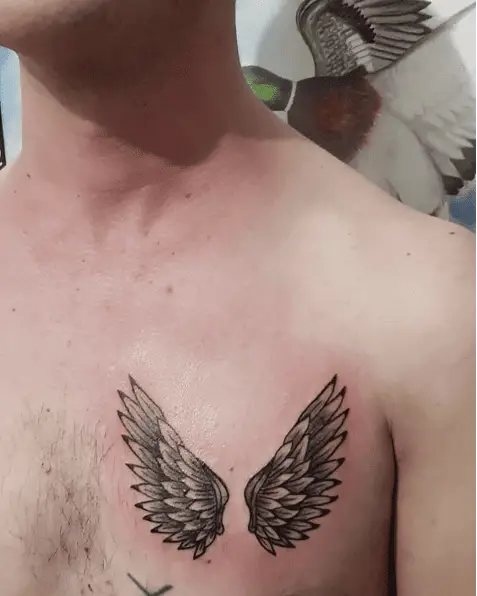 Spread Out Angel Wings Chest Tattoo