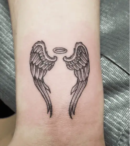 Halo Angel Wings Wrist Tattoo