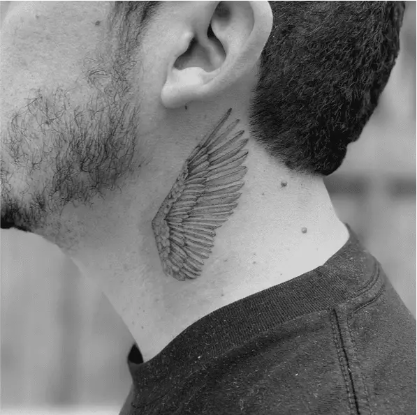 Minimalist Single Angel Wing Neck Tattoo